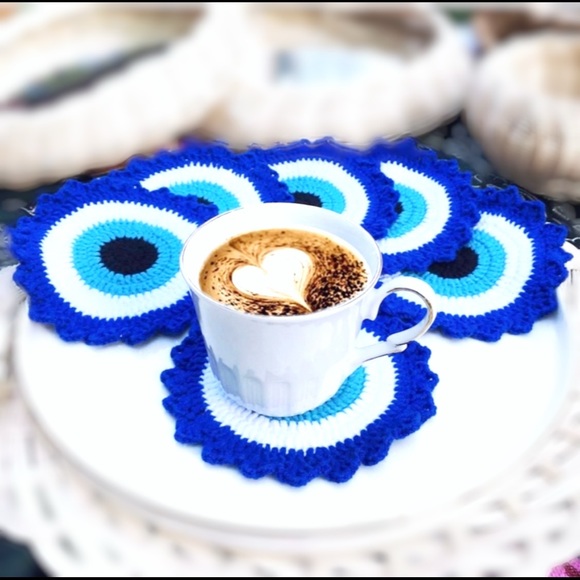 Set of 6Pcs Coasters 🧿 Eye-Evil Crocheted Table Decor - Brand New - Picture 1 of 5